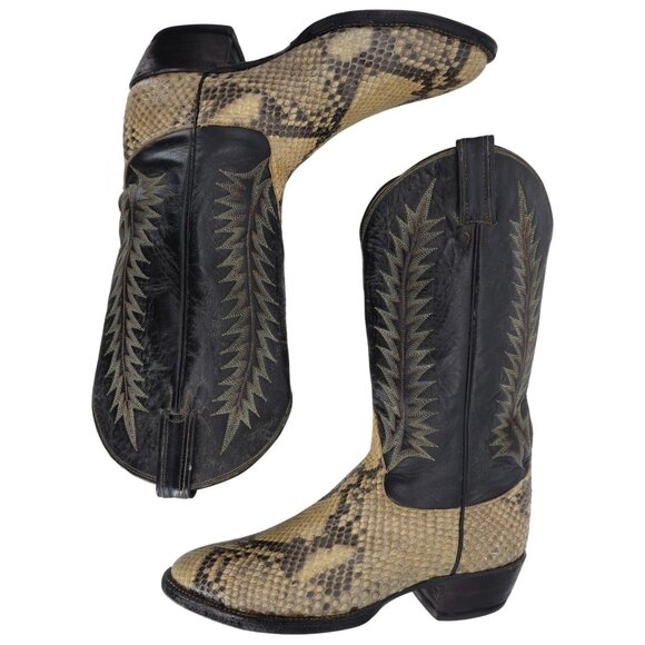 Vintage Exotic Tony Lama Python Snakeskin Men's 9 Brown Cowboy Western Boots USA - Picture 6 of 16